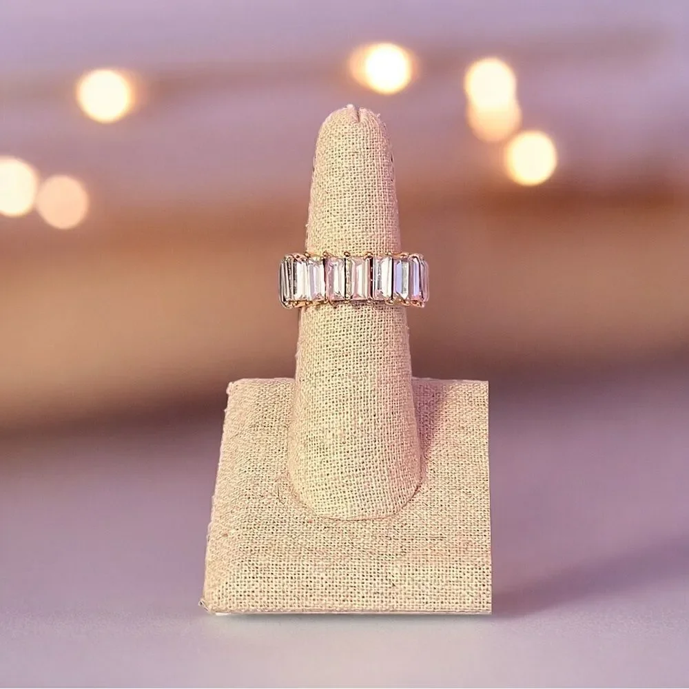 Clear Baguette Rhinestone Gold Tone Ring Size 9.25